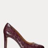 Dark Red Women’s Ralph Lauren Camila Embossed Leather Heels