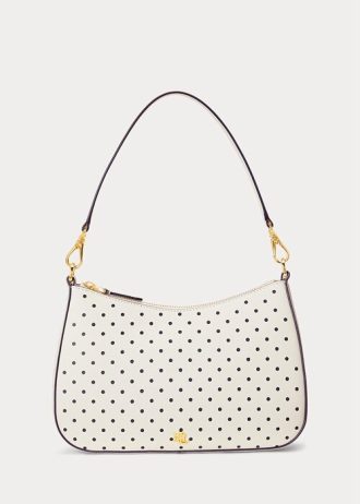 French Navy Dot/Cream Women’s Ralph Lauren Polka-Dot Leather Medium Handbag