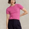 Fuchsia Women’s Ralph Lauren Cable-Knit Cotton Short-Sleeve Sweaters