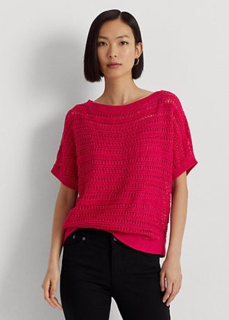 Fuchsia Women’s Ralph Lauren Cotton Mesh Short-Sleeve Sweaters