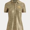 Gold Women’s Ralph Lauren Foil-Print Jersey Polo Shirts