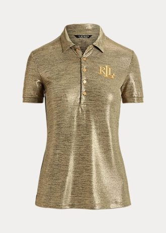 Gold Women’s Ralph Lauren Foil-Print Jersey Polo Shirts