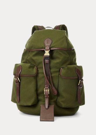 Green Men’s Ralph Lauren Leather-Trim Canvas Backpacks