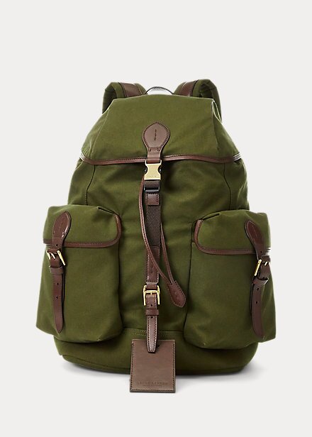 Green Men’s Ralph Lauren Leather-Trim Canvas Backpacks Green Men’s Ralph Lauren Leather-Trim Canvas Backpacks