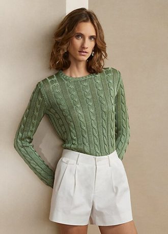 Green Women’s Ralph Lauren Cable-Knit Silk Crewneck Sweaters