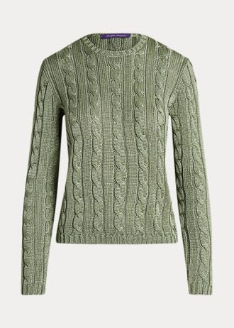 Green Women’s Ralph Lauren Cable-Knit Silk Crewneck Sweaters