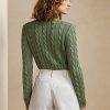 Green Women’s Ralph Lauren Cable-Knit Silk Crewneck Sweaters