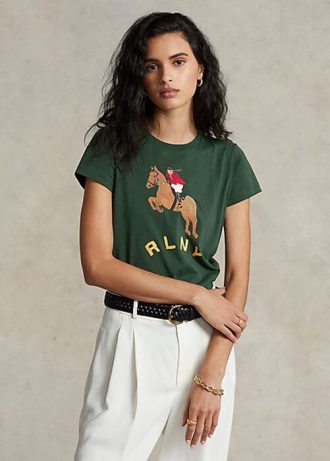 Green Women’s Ralph Lauren Equestrian Appliqué Logo Jersey T Shirts