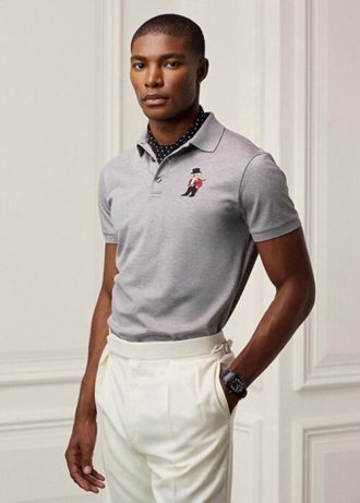 Grey Men’s Ralph Lauren Custom Slim Fit Bear Polo Shirts