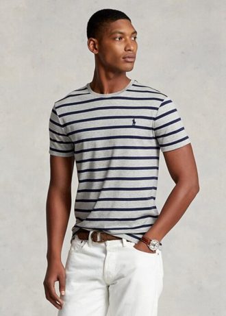 Grey Men’s Ralph Lauren Custom Slim Striped Soft Cotton T Shirts