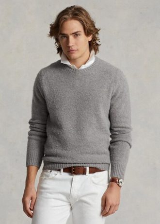 Grey Men’s Ralph Lauren Suede-patch Wool Crewneck Jumper Sweaters Grey Men’s Ralph Lauren Suede-patch Wool Crewneck Jumper Sweaters