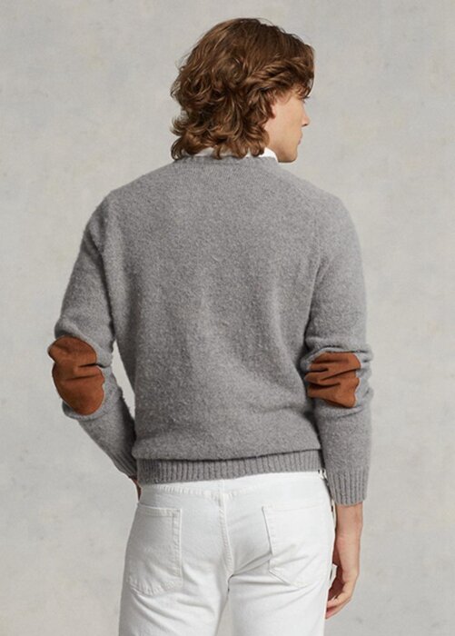 Grey Men’s Ralph Lauren Suede-patch Wool Crewneck Jumper Sweaters Grey Men’s Ralph Lauren Suede-patch Wool Crewneck Jumper Sweaters