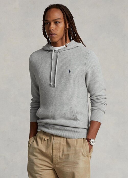 Grey Men’s Ralph Lauren Textured Cotton Hooded Jumper Sweaters Grey Men’s Ralph Lauren Textured Cotton Hooded Jumper Sweaters