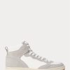 Grey / White Men’s Ralph Lauren Court Leather-Suede High-Top Sneakers