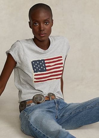 Grey Women’s Ralph Lauren Flag Cotton Jersey T Shirts