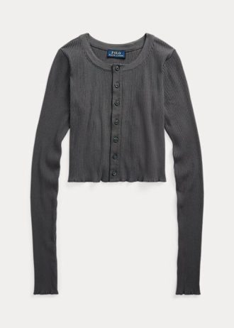 Grey Women’s Ralph Lauren Ribbed Button-Front Cropped Tops