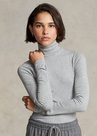 Grey Women’s Ralph Lauren Stretch Ribbed Turtleneck T Shirts