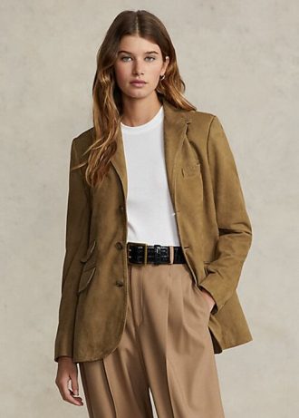 Khaki Women’s Ralph Lauren Lambskin Suede Hacking Blazers