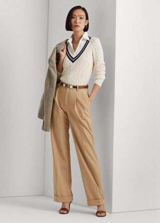Khaki Women’s Ralph Lauren Pleated Wool-blend Twill  Pants