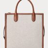 Lauren Tan/Navy Women’s Ralph Lauren Canvas Large Symone Tote Bags