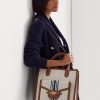 Lauren Tan/Navy Women’s Ralph Lauren Canvas Large Symone Tote Bags