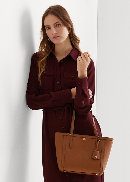 Lauren Tan Women’s Ralph Lauren Crosshatch Leather Medium Clare Tote Bags Lauren Tan Women’s Ralph Lauren Crosshatch Leather Medium Clare Tote Bags