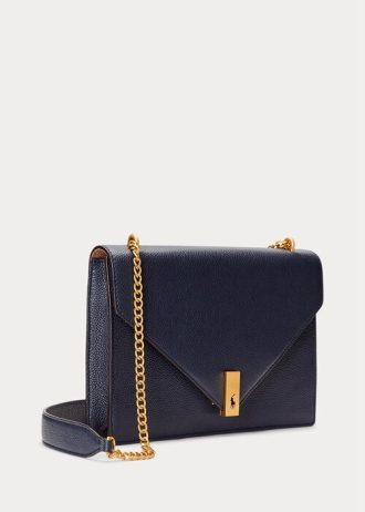 Midnight Navy Women’s Ralph Lauren Polo ID Leather Envelope Chain Crossbody Bags