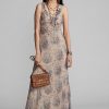 Multicolor / Brown Women’s Ralph Lauren Floral Crinkled Silk Chiffon Dress