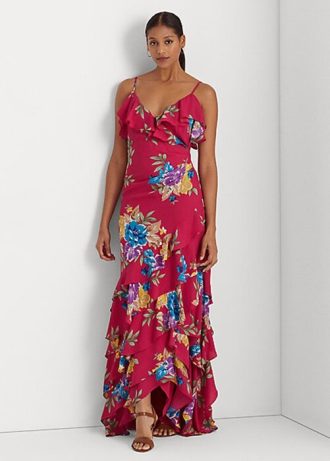 Multicolor Women’s Ralph Lauren Floral Georgette Tiered Gown Dress