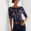 Multicolor Women’s Ralph Lauren Floral Stretch Cotton Boatneck  T Shirts