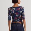 Multicolor Women’s Ralph Lauren Floral Stretch Cotton Boatneck  T Shirts