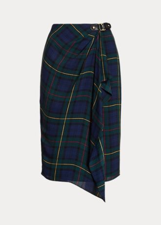 Multicolor Women’s Ralph Lauren Plaid Buckle-Trim Georgette Skirts