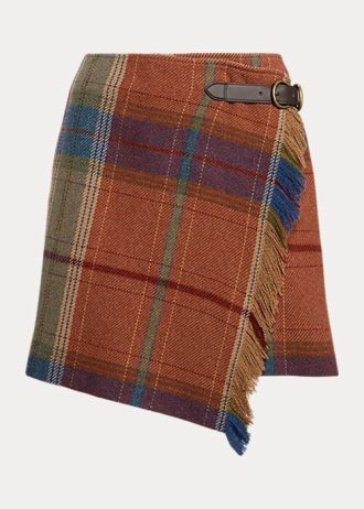 Multicolor Women’s Ralph Lauren Plaid Fringe-and-Leather-Trim Wrap Skirts