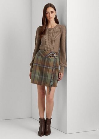 Multicolor Women’s Ralph Lauren Plaid Fringe-Trim Tweed Skirts