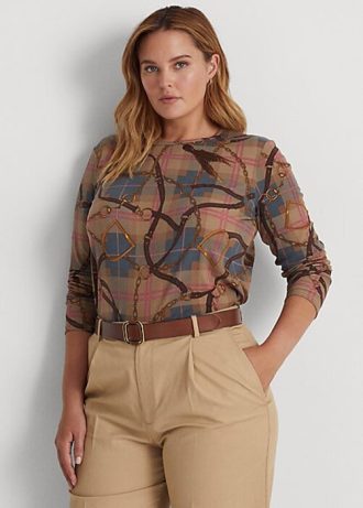 Multicolor Women’s Ralph Lauren Plaid Stretch Cotton Long-Sleeve Tops