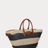 Natural/Black/Lauren Tan Women’s Ralph Lauren Striped Straw Medium Daphney Tote Bags