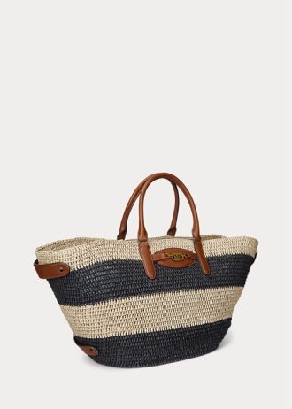 Natural/Black/Lauren Tan Women’s Ralph Lauren Striped Straw Medium Daphney Tote Bags