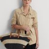 Natural/Black/Lauren Tan Women’s Ralph Lauren Striped Straw Medium Daphney Tote Bags