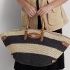 Natural/Black/Lauren Tan Women’s Ralph Lauren Striped Straw Medium Daphney Tote Bags