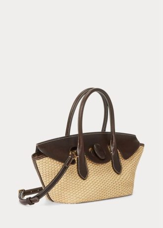 Natural Women’s Ralph Lauren Leather & Straw Medium Bellport Satchel Bags