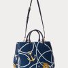 Nautical Rope Print Women’s Ralph Lauren Crosshatch Leather Large Hanna Satchel Bags