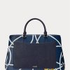 Nautical Rope Print Women’s Ralph Lauren Crosshatch Leather Large Hanna Satchel Bags