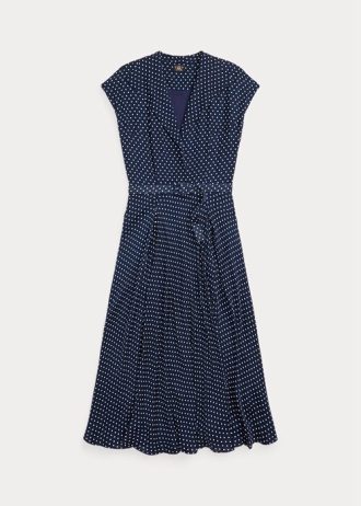 Navy / Cream Women’s Ralph Lauren Polka-Dot Silk Georgette Dress