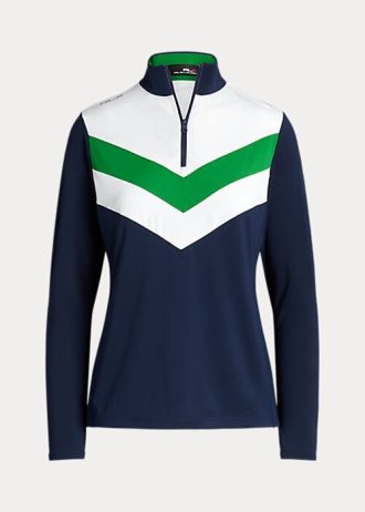 Navy / Green Women’s Ralph Lauren Chevron-Stripe Quarter-Zip Sweatshirts