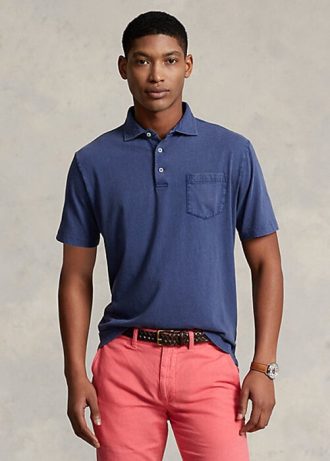 Navy Men’s Ralph Lauren Classic Fit Cotton-Linen Polo Shirts