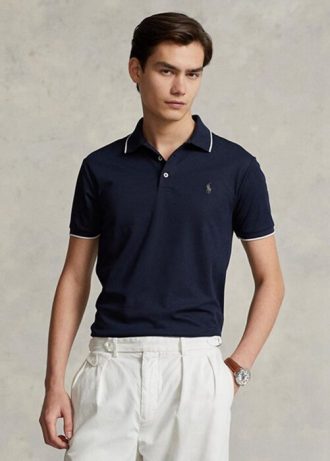 Navy Men’s Ralph Lauren Custom Slim Fit Birdseye Polo Shirts