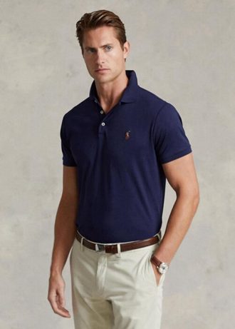 Navy Men’s Ralph Lauren Custom Slim Fit Soft Cotton Polo Shirts