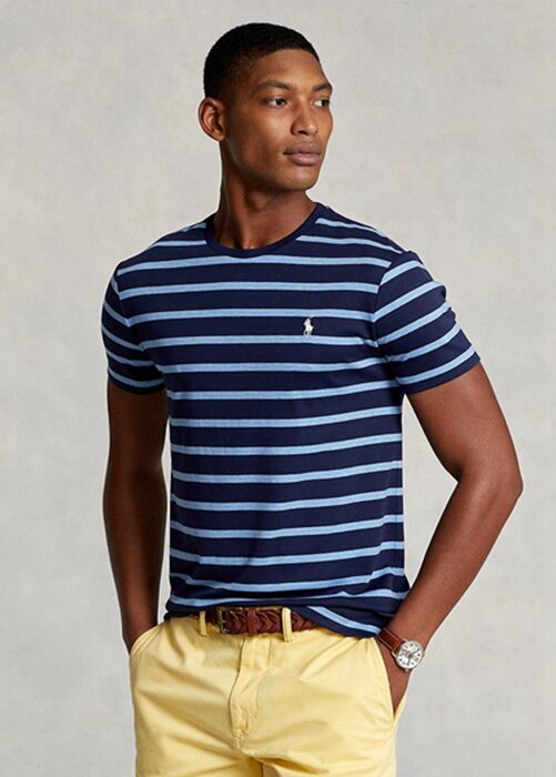 Navy Men’s Ralph Lauren Custom Slim Striped Soft Cotton T Shirts Navy Men’s Ralph Lauren Custom Slim Striped Soft Cotton T Shirts