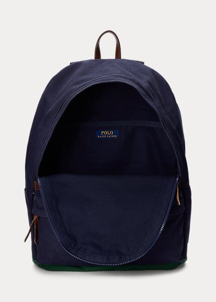 Navy Men’s Ralph Lauren Logo-Embroidered Canvas Backpacks Navy Men’s Ralph Lauren Logo-Embroidered Canvas Backpacks