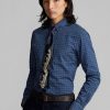 Navy Men’s Ralph Lauren Slim Fit Checked Dobby Formal Shirts